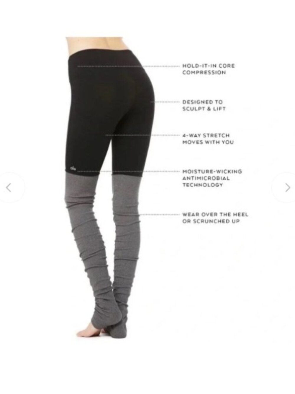 Alo Yoga Goddess Leggings Black Gray Ribbed Leg Warmer Colorblock Size XS - Picture 6 of 6